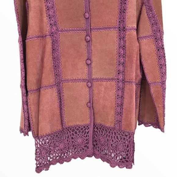 Y2K Vintage Mauve Pink Leather Patchwork Pieced Long Sleeve Top NWT size Medium - Picture 5 of 11
